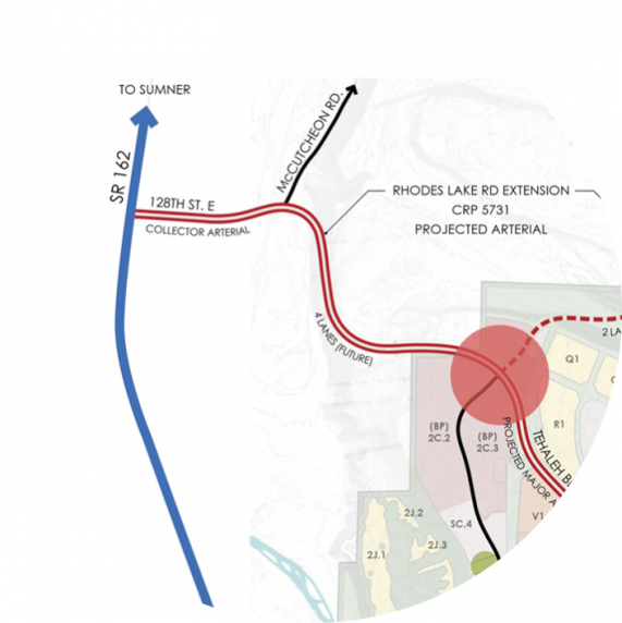 Drawing of planned Rhodes lake road expansion to 128th 